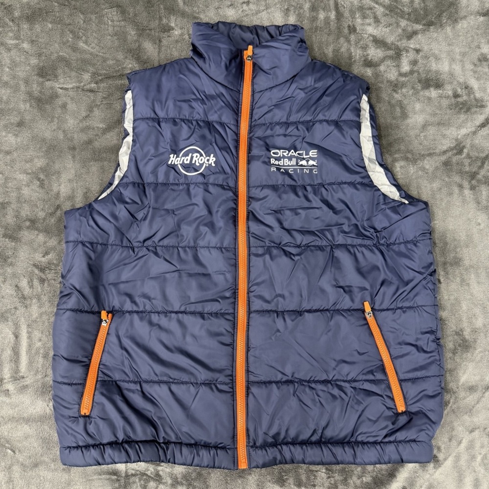 Hard Rock Oracle Red Bull Racing F1 Puffer Vest Mens XL Blue Full Zip Pockets